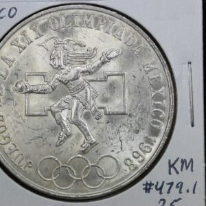 1968 Mexico 25 Pesos Olympics KM# 479.1 BU 393L