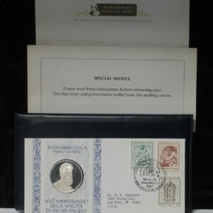 1975 Michelangelo 500 Year Anniversary Franklin Mint Silver Medal with COA 3WR3