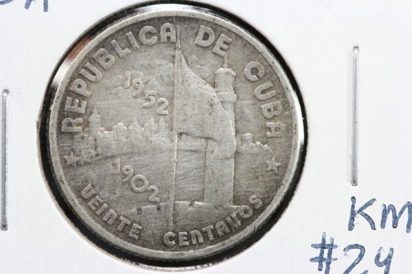 1902 - 1952 Cuba 50 Year Anniversary 20 Centavos KM# 24 3WSQ