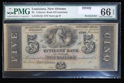 Louisiana, New Orleans $5 Citizens' Bank of LA Rmdr PMG GEM UNC 66 EPQ 2YV4