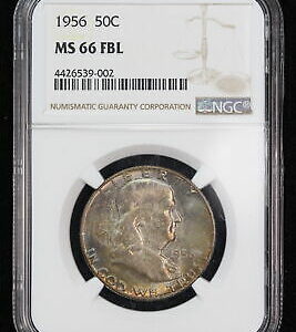 1956 Franklin Half Dollar TONED NGC MS66 FBL 3VMB