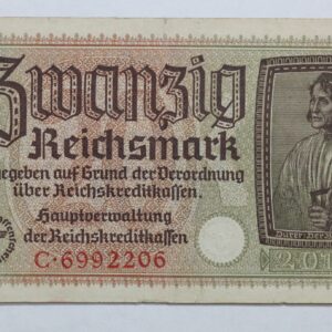 1940 - 1945 Germany Third Reich 20 Reichsmark Banknote 3P9U