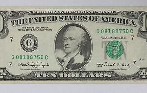 Series 1990 $10 Federal Reserve Note Fr-2029-G Occluded 1st Printing Error 2YLO