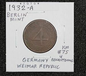 1932-A Germany 4 Reichspfennig KM# 75 2QTG