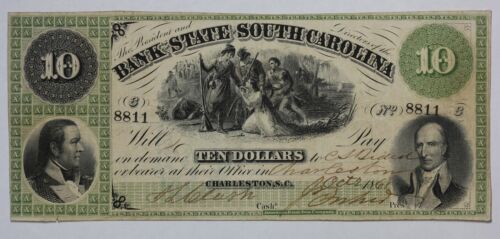 1861 Bank of the State of South Carolina $10 Obsolete Currency Note SC 1P5N