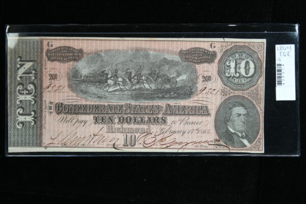 1864 Confederate $10 T-68 AU+++ 3PAC