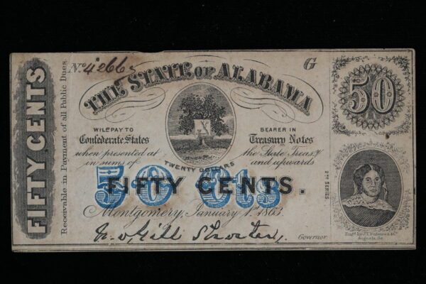 1863 State of Alabama 50 Cents Obsolete Currency Cr-4 1VZL