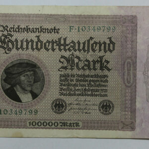 1923 Germany Weimar Republic 100000 Mark Banknote P# 83c 2W62