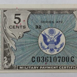 Series 472 Military Payment Certificate 5 Cents M#821 39WK
