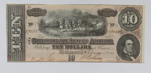 1864 Confederate Currency $10 Note T-68 3 Series 3HKI
