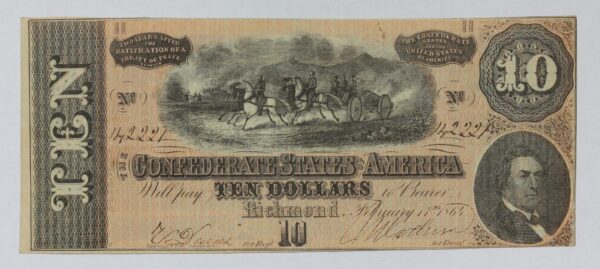 1864 Confederate Currency $10 Note T-68 3HKJ