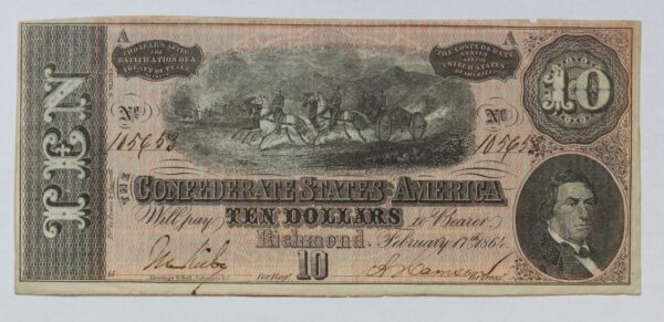 1864 Confederate Currency $10 Note T-68 9 Series 3HKK