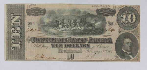1864 Confederate Currency $10 Note T-68 2 Series 3PAE