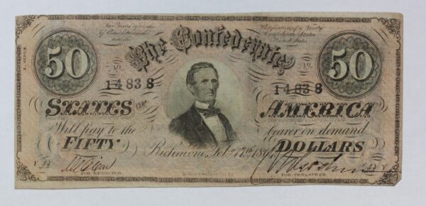 1864 Confederate Currency $50 Note T-66 3 Series 3HKM
