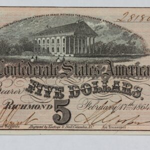 1864 Confederate Currency $5 Note T-69 Series 6 3X07