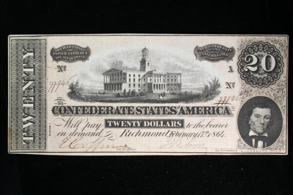 1864 Confederate $20 T67 Capitol at Nashville TN CU 39D6