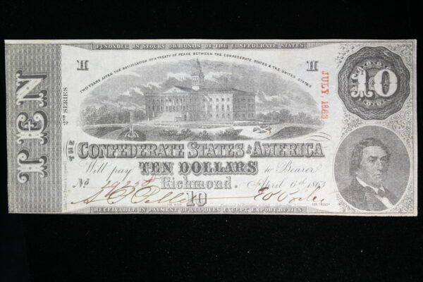 1863 Confederate $10 T59 Capitol at Columbia SC AU 3H2Y