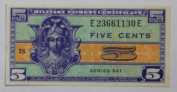 Series 521 Military Payment Certificate 5 Cents M-841 CU+ 1140