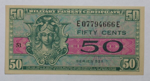 Series 521 Military Payment Certificate 50 Cents M-844 CU+ 18TZ