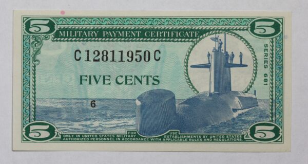 Series 681 Military Payment Certificate 5 Cents M-911 CU+ 1141