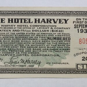September 1 1939 Hotel Harvey $16.25 Bond Coupon #809 Coupon No 20 3953