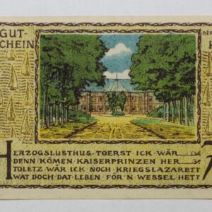 1921 Germany 75 Pfennig Notgeld Plon Schleswig Holstein OffCenter Cut Error 3959