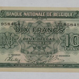 1943 Belgium 10 Francs Banknote P# 122 CU 3PNU