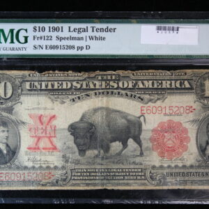 1901 Legal Tender $10 Bison Fr. 122 PMG F12 net 3OSP