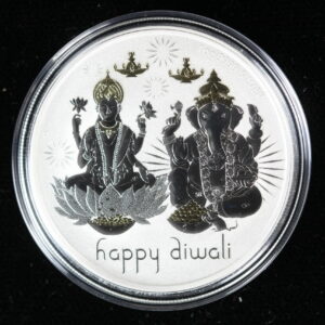 Happy Diwali Silver 1 oz Medallion Lakshmi/Ganesha The Perth Mint OGP 3XQP