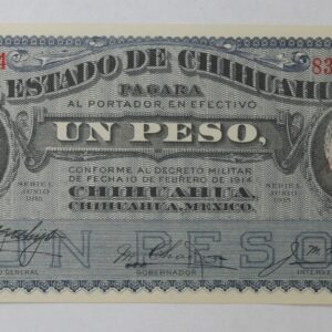 1915 Mexico Revolutionary War 1 Peso Note Chihuahua State S#530e 3PLO