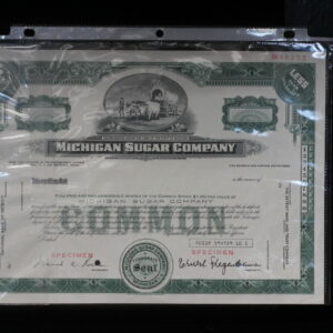 Michigan Sugar Company 1960s Specimen Stock Certificate Natl Bank Detroit 3Q0M