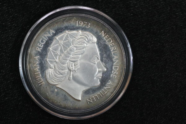1973 Netherlands Antilles 25 Gulden Queen Juliana 25 Year Reign KM# 14 32SU