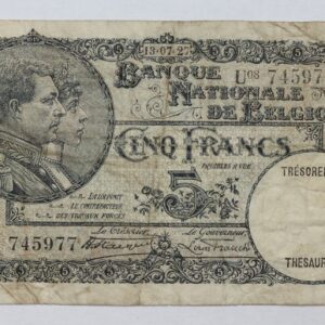 1927 Belgium 5 Francs Banknote P# 97b 3AP2