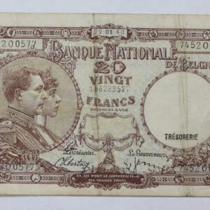 1940 Belgium 20 Francs Banknote P# 111 32ZB