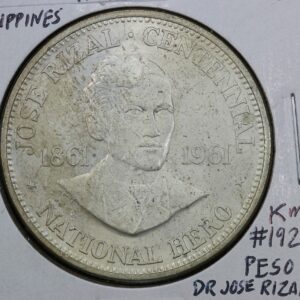 1961 Philippines Dr Jose Rizal Centennial 1 Peso KM# 192 3Y3Y