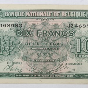 1943 Belgium 10 Francs Banknote P# 122a 40ZK