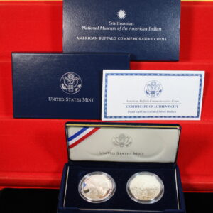 2001-PD American Buffalo 2 Coin Proof & Uncirculated Silver Dollars OGP 48WZ