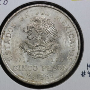 1952 Mexico Hidalgo 5 Pesos KM# 467 4GHQ
