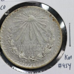 1918 Mexico Silver Peso KM# 454 4O7E