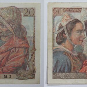 1942 France 20 Francs Note Bank of France Pick# 100a 3354